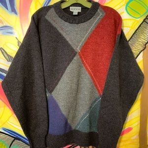Vintage Alfani Alpaca Color Block Argyle Sweater M